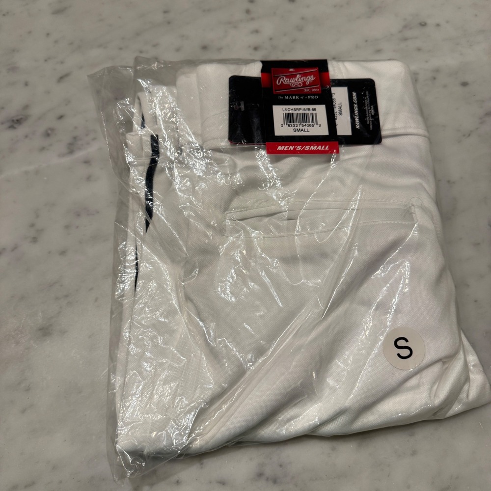 Rawlings Men Small White Black Piped Baseball Pants NWT